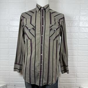 Plains Western Wear Shirt Mens Large Multicolor Striped Pearl Snap Button-Up